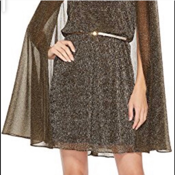 Calvin Klein Womens Metallic Cape Cocktail Dress Gold 8